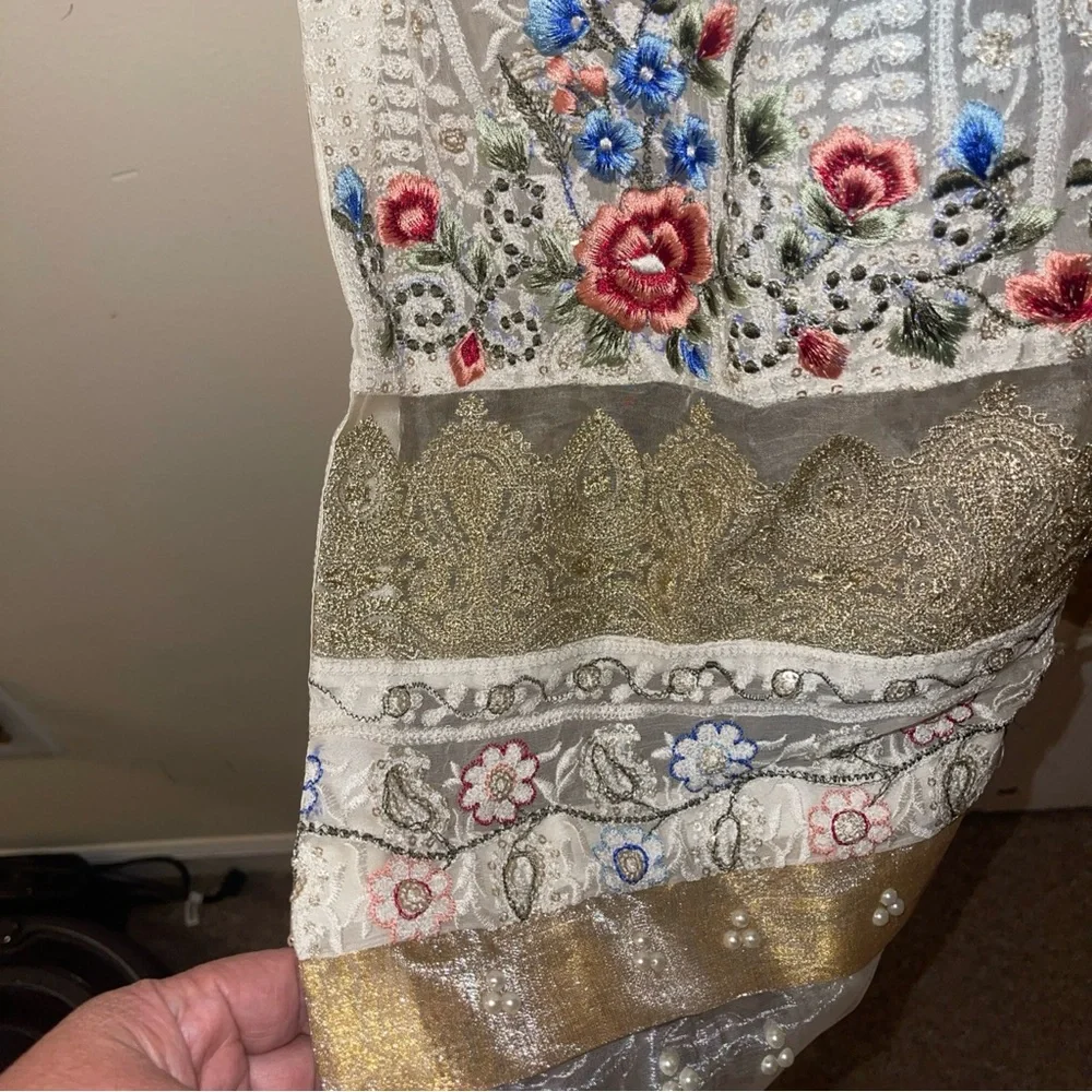 Pakistani Ruzal white/multicolor Slip Dress Fancy Formal party / Wedding Suit - Picture 7 of 17